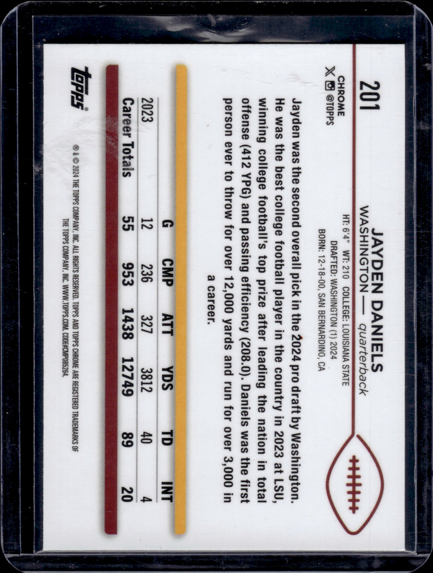 2024 Topps Chrome Jayden Daniels #201 Refractor RC