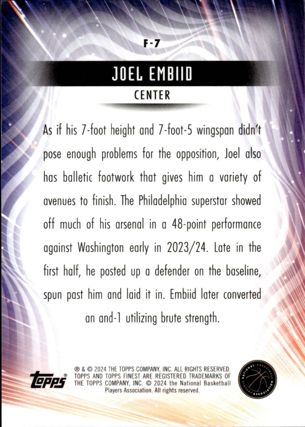 2024 Topps Finest Joel Embiid #F-7 12/25