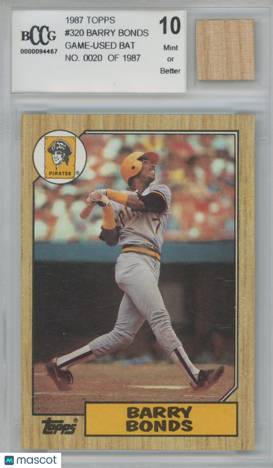 1987 Topps Barry Bonds #320 Game Used Bat BCCG 10