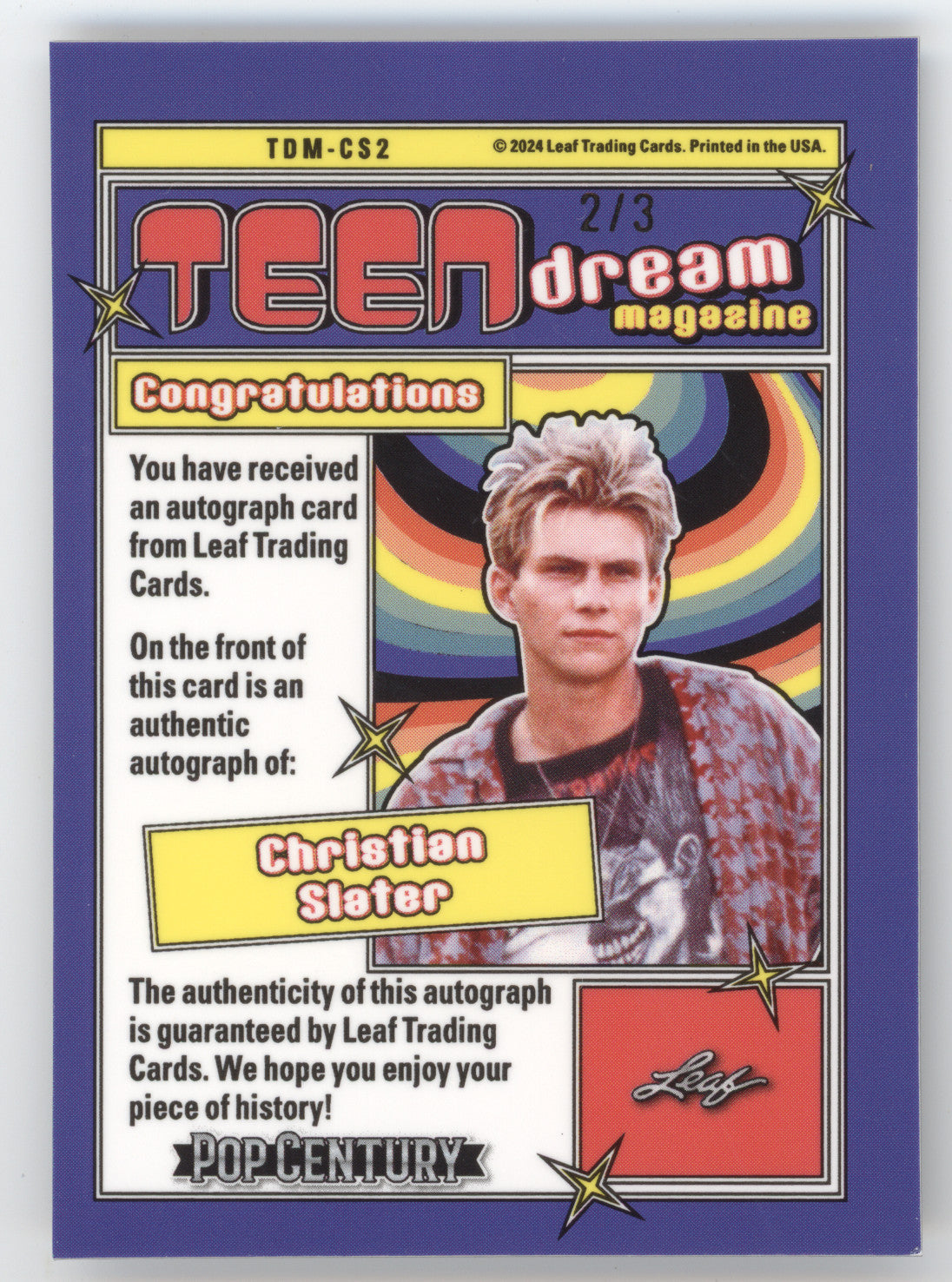 2024 Leaf Pop Century Teen Dream Magazine Christian Slater 2/3 #TDM-CS2
