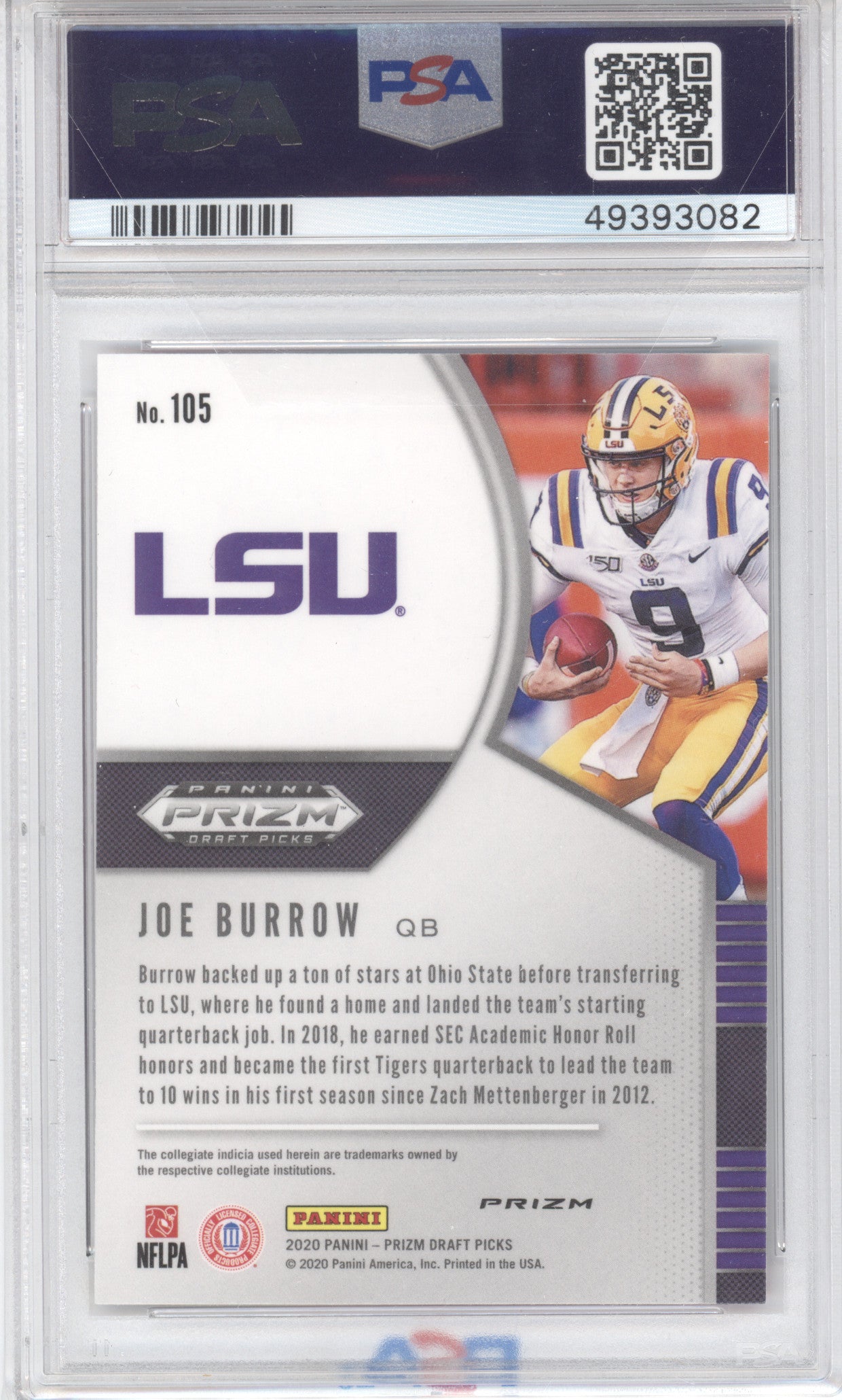 2020 Panini Prizm Draft Picks Joe Burrow #105 Pink Pulsar PSA 10