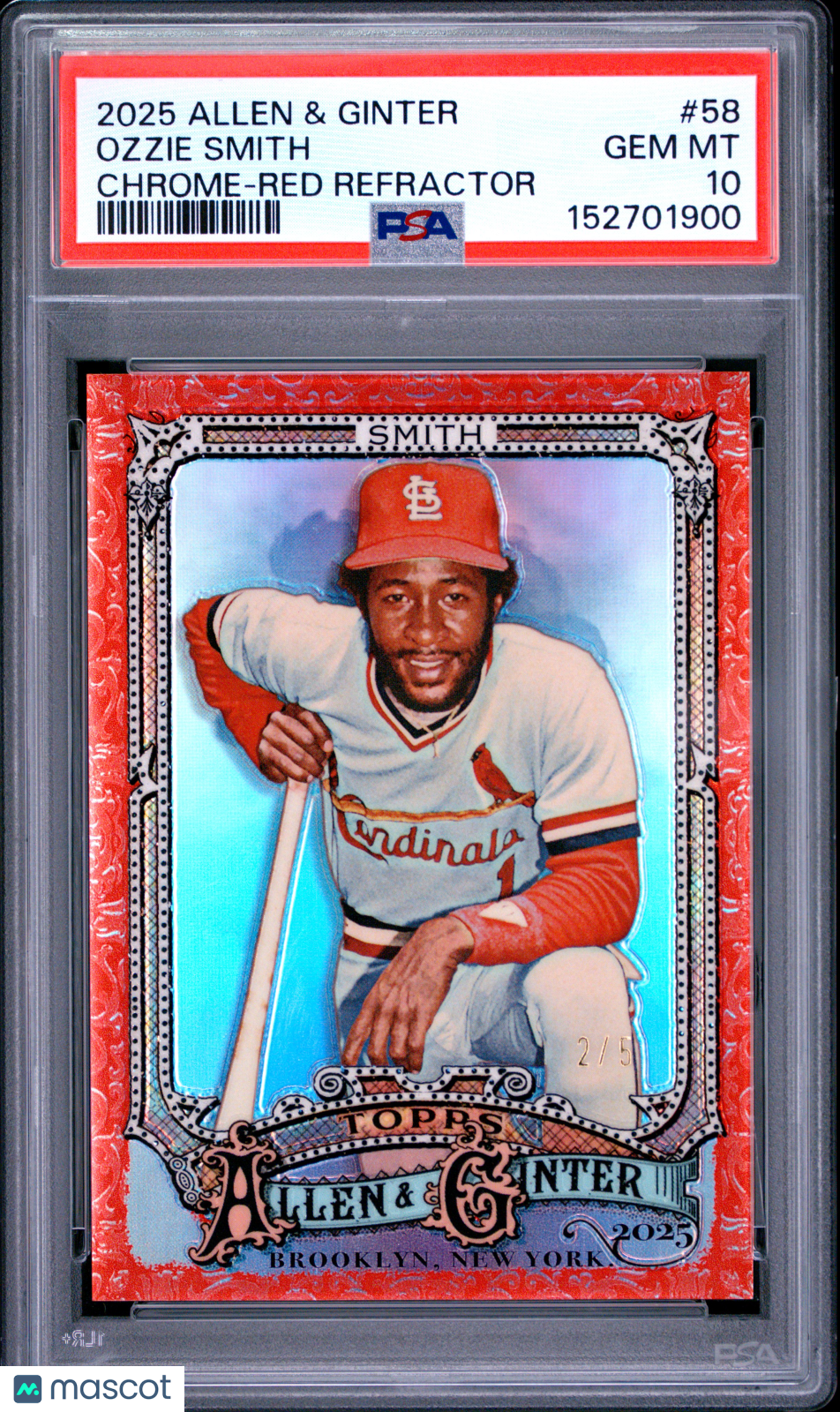2025 Topps Allen & Ginter Ozzie Smith #58 Chrome Red Refractor 2/5 PSA 10