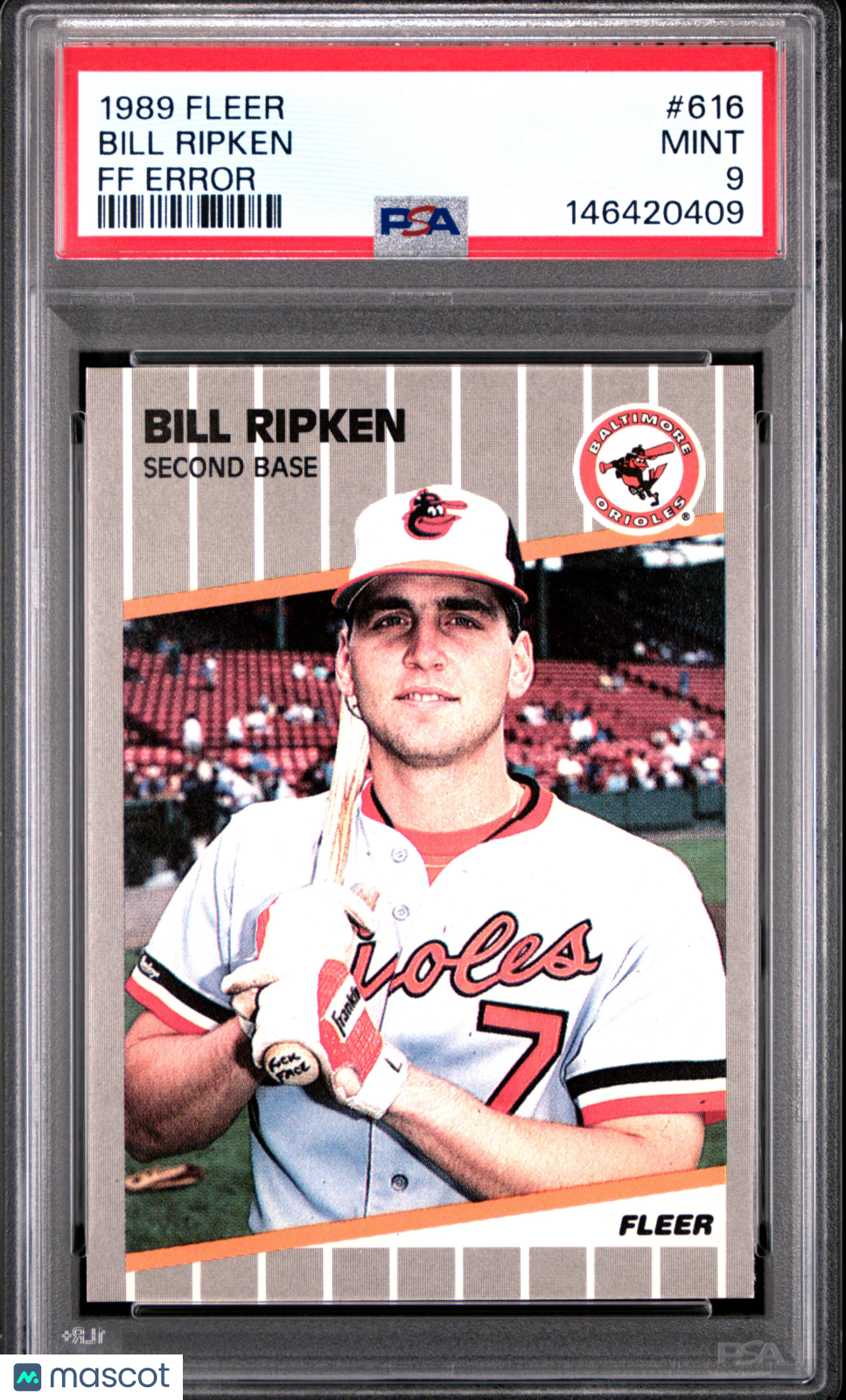 1989 Fleer Bill Ripken #616 FF Error PSA 9