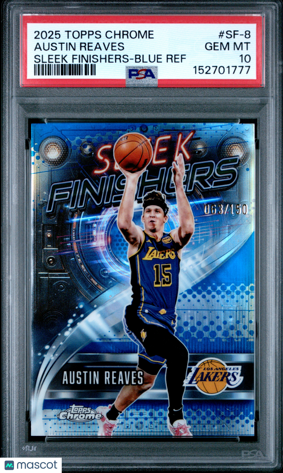 2025 Topps Chrome Sleek Finishers Austin Reaves #SF-8 Blue Ref 063/150 PSA 10