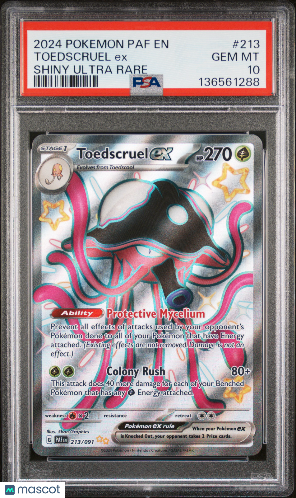 2024 Pokemon Paf EN-Paldean Fates Toedscruel ex Shiny Ultra Rare PSA 10 #213