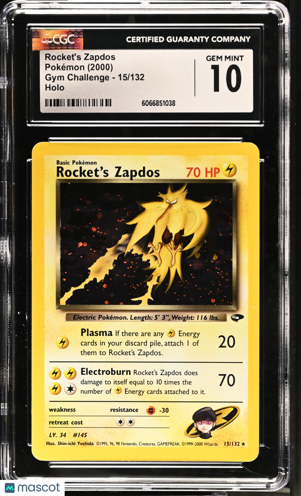 2000 Pokemon Gym Challenge Rocket's Zapdos Holo CGC 10 #15/132