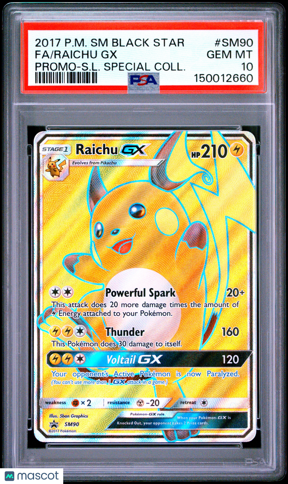 2017 Pokemon SM Black Star Promo Raichu GX PSA 10 #SM90