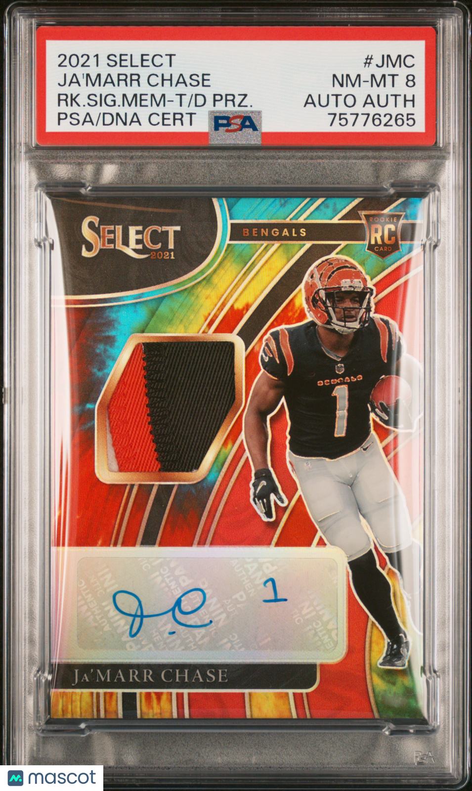 2021 Panini Select Rookie Patch Auto Ja'marr Chase Tie Dye 04/25 PSA 8