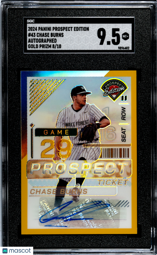 2024 Panini Prospect Edition Chase Burns #43 Autograph Gold Prizm SGC 9.5