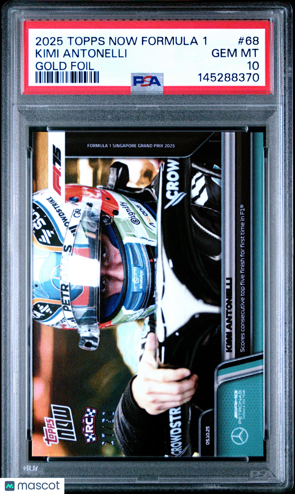 2025 Topps Now Formula 1 Kimi Antonelli #68 Gold Foil 27/50 PSA 10
