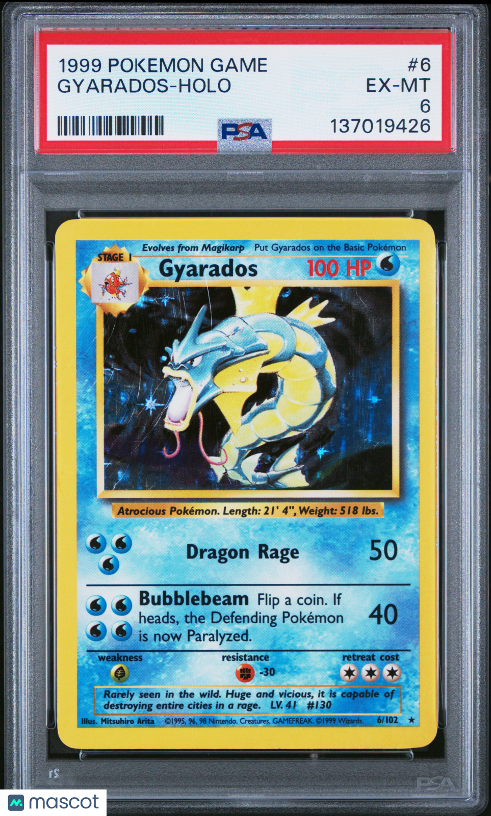 1999 Pokemon Base Set Gyarados Holo PSA 6 #6/102