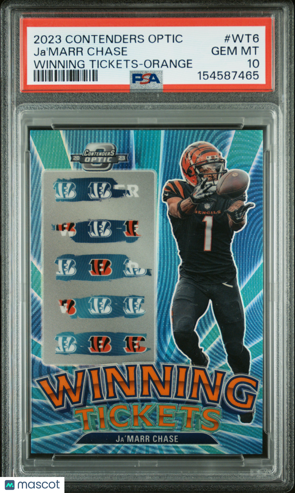2023 Panini Contenders Optic Winning Tickets Ja'Marr Chase Orange 37/50 PSA 10