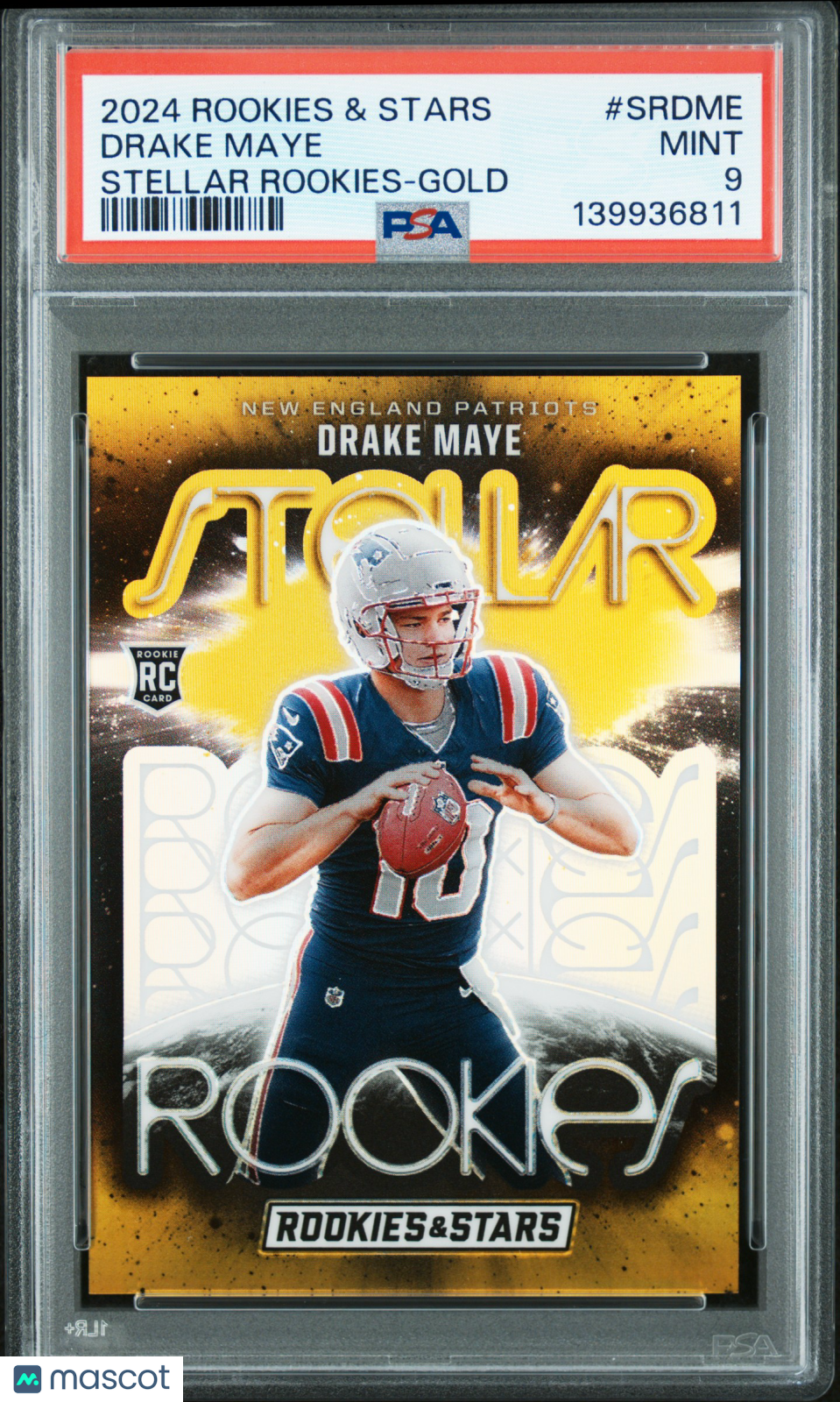 2024 Panini Rookies & Stars Stellar Rookies Drake Maye #SRDME Gold 7/10 PSA 9