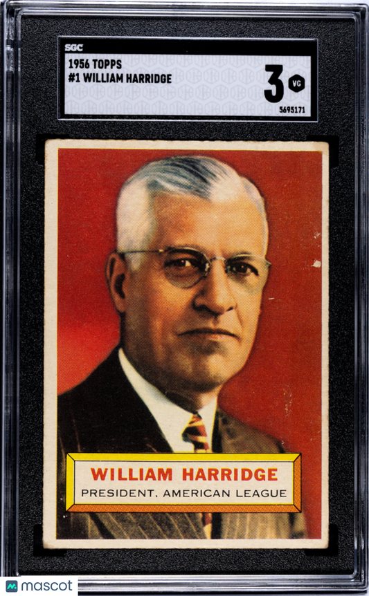 1956 Topps William Harridge #1 Gray Back SGC 3