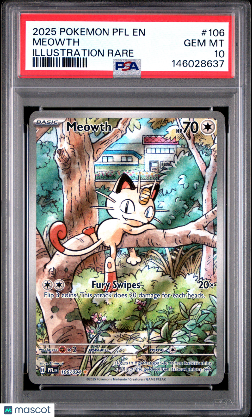 2025 Pokemon Phantasmal Flames Meowth Illustration Rare PSA 10 #106/094