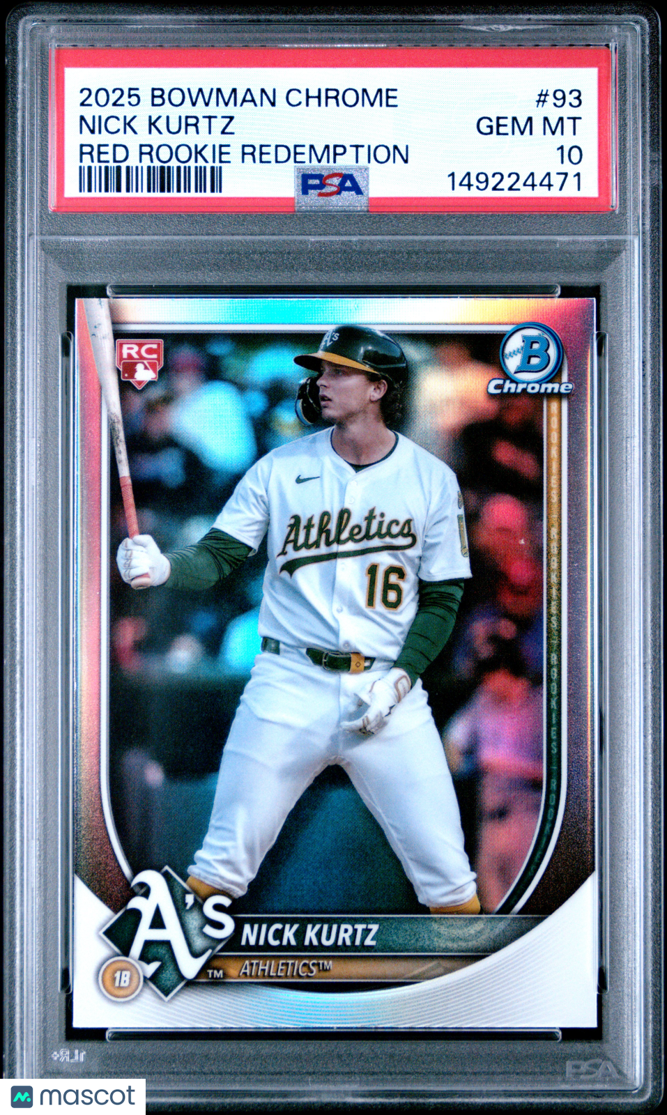 2025 Bowman Chrome Nick Kurtz #93 Red Rookie Redemption PSA 10