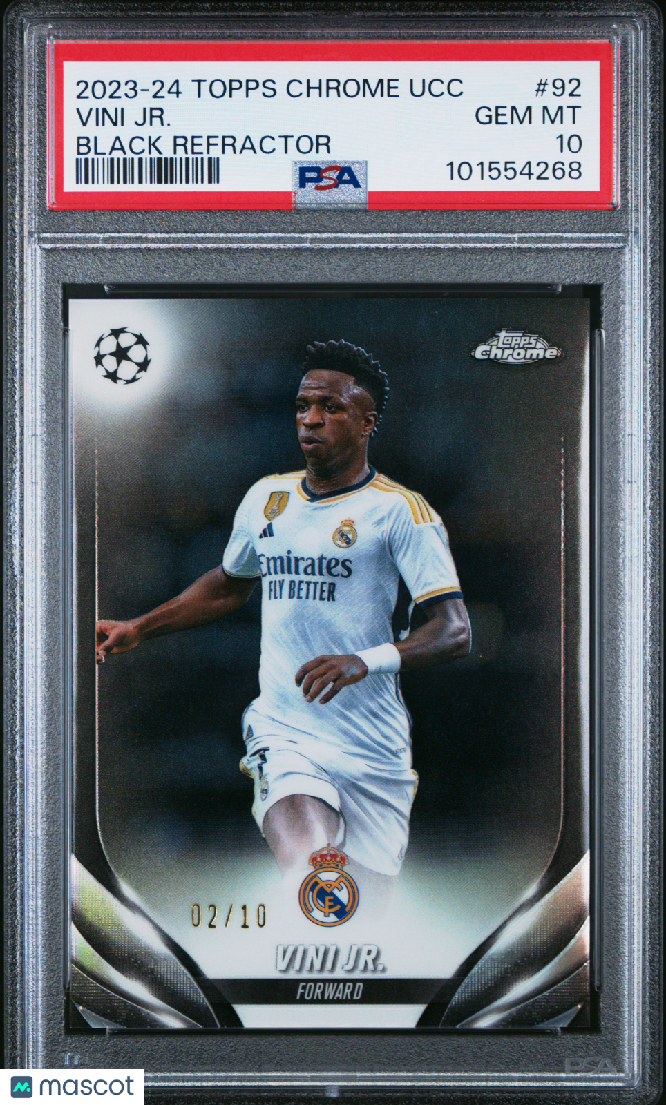 2023 Topps Chrome UEFA Club Competitions Vini Jr. #92 Black Ref. 02/10 PSA 10