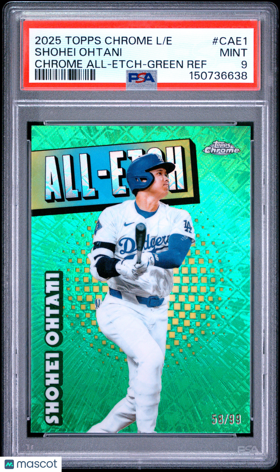 2025 Topps Chrome All-Etch Shohei Ohtani #CAE1 Logofractor Green 58/99 PSA 9