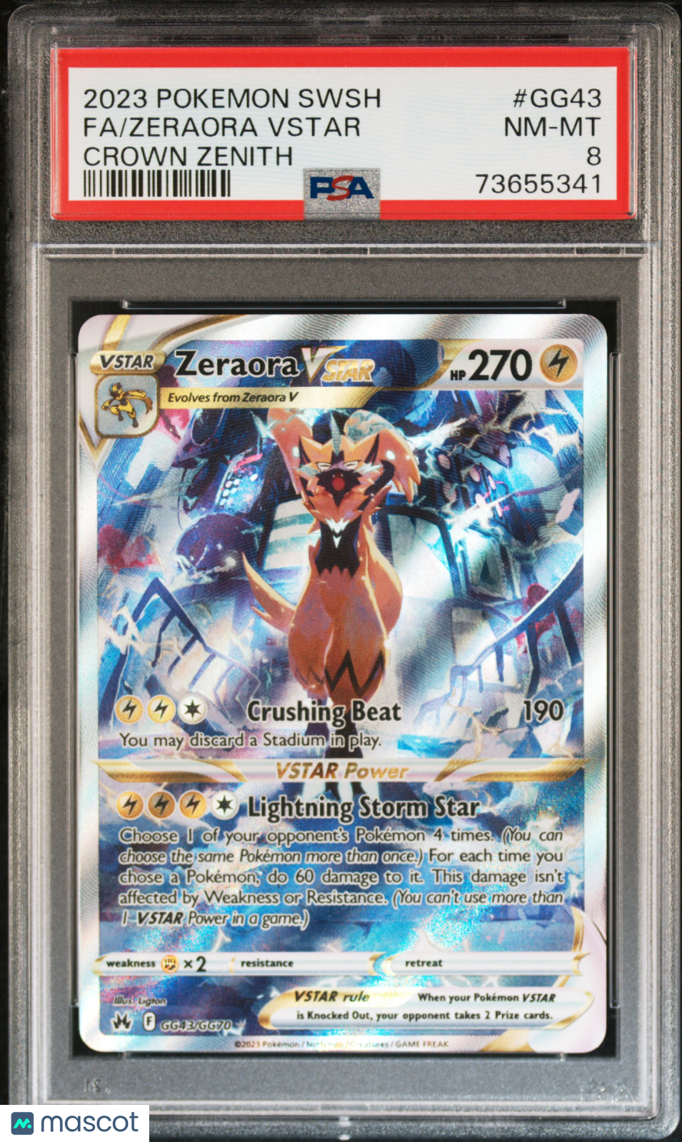 2023 Pokemon SWSH Crown Zenith Zeraora VSTAR PSA 8 #GG43