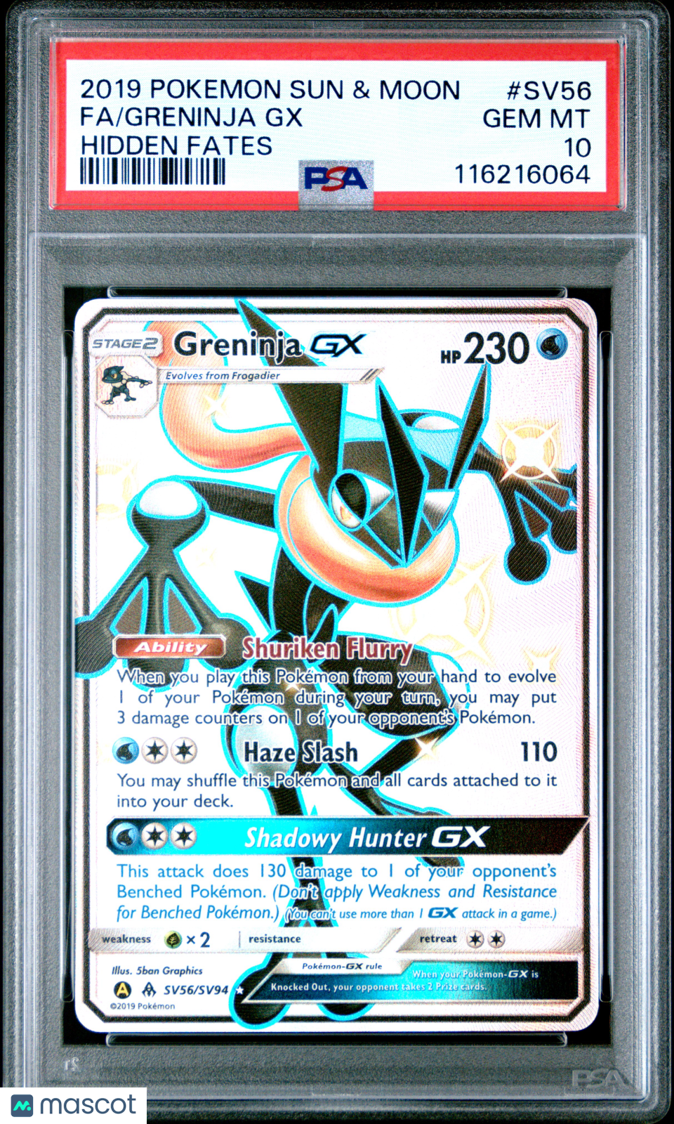 2019 Pokemon Sun & Moon Hidden Fates Greninja GX PSA 10 #SV56/SV94