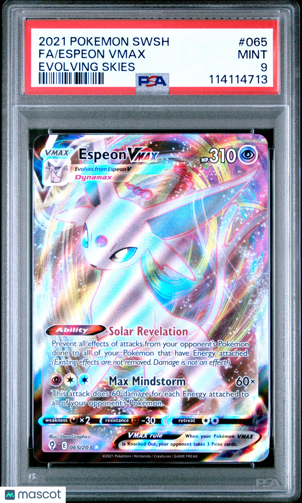 2021 Pokemon Sword & Shield Evolving Skies Espeon VMAX #065/203 PSA 9