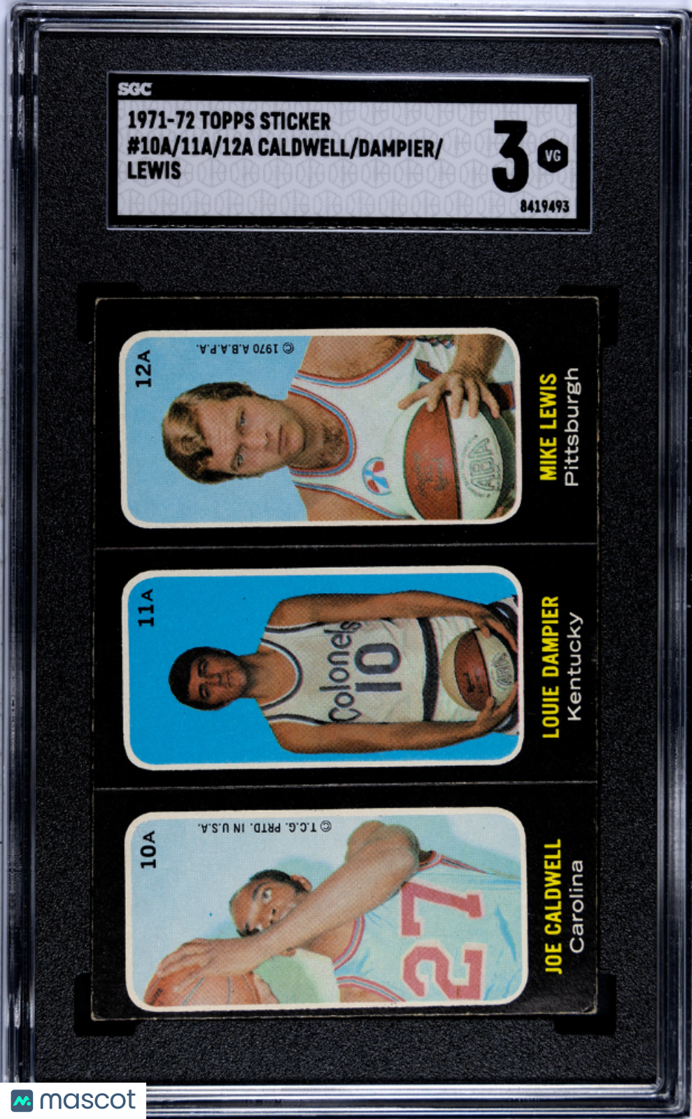 1971 Topps Sticker Lewis Dampier Caldwell #10A/11A/12A SGC 3