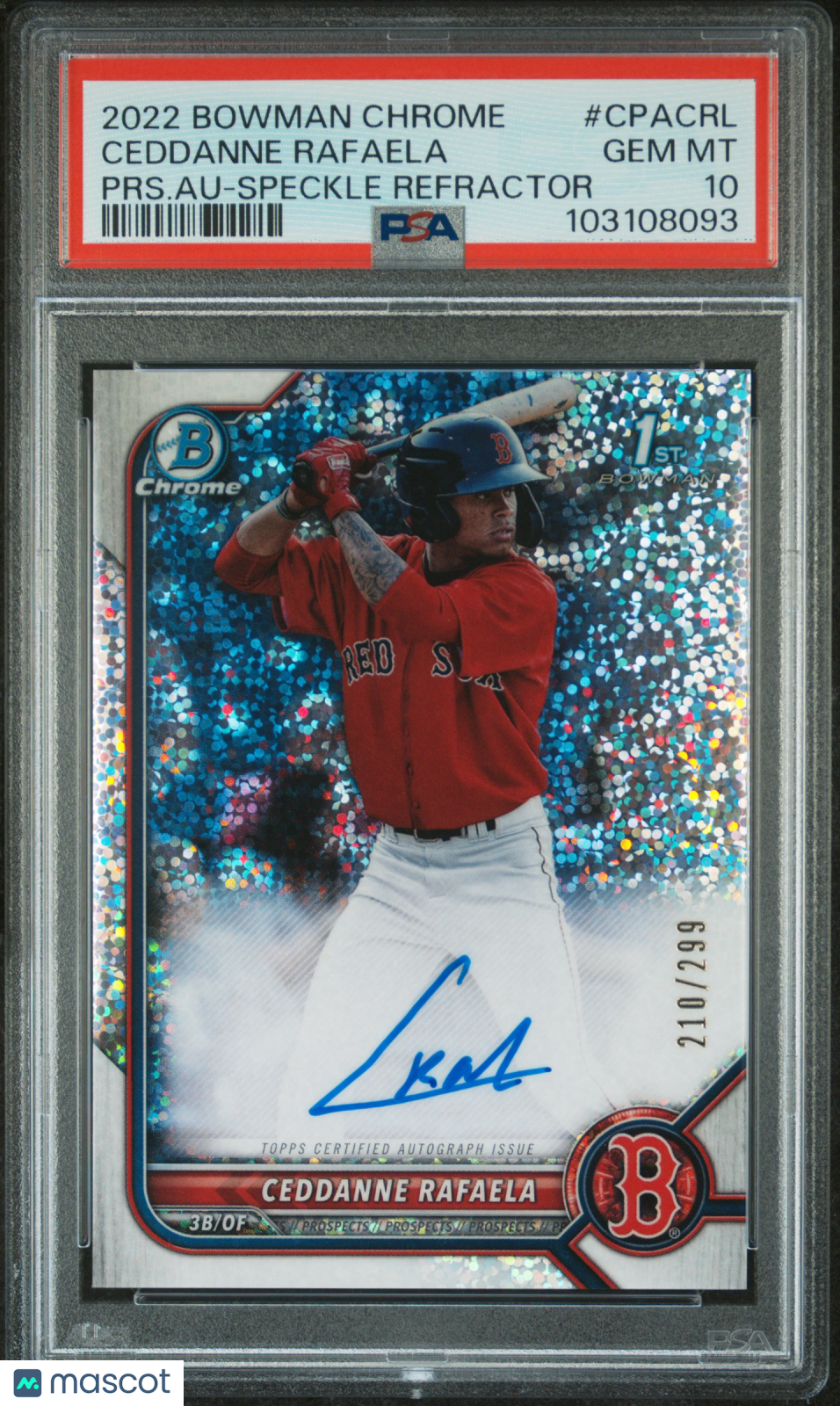 2022 Bowman Chrome Prospect Autos Ceddanne Rafaela #CRL Speckle 210/299 PSA 10