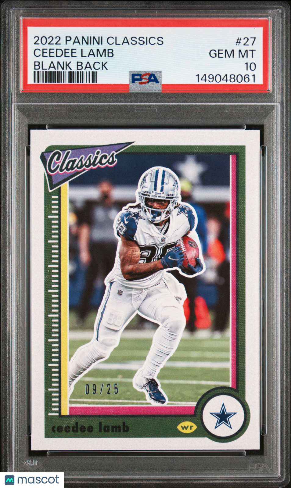 2022 Panini Classics Ceedee Lamb #27 Blank Back 09/25 PSA 10