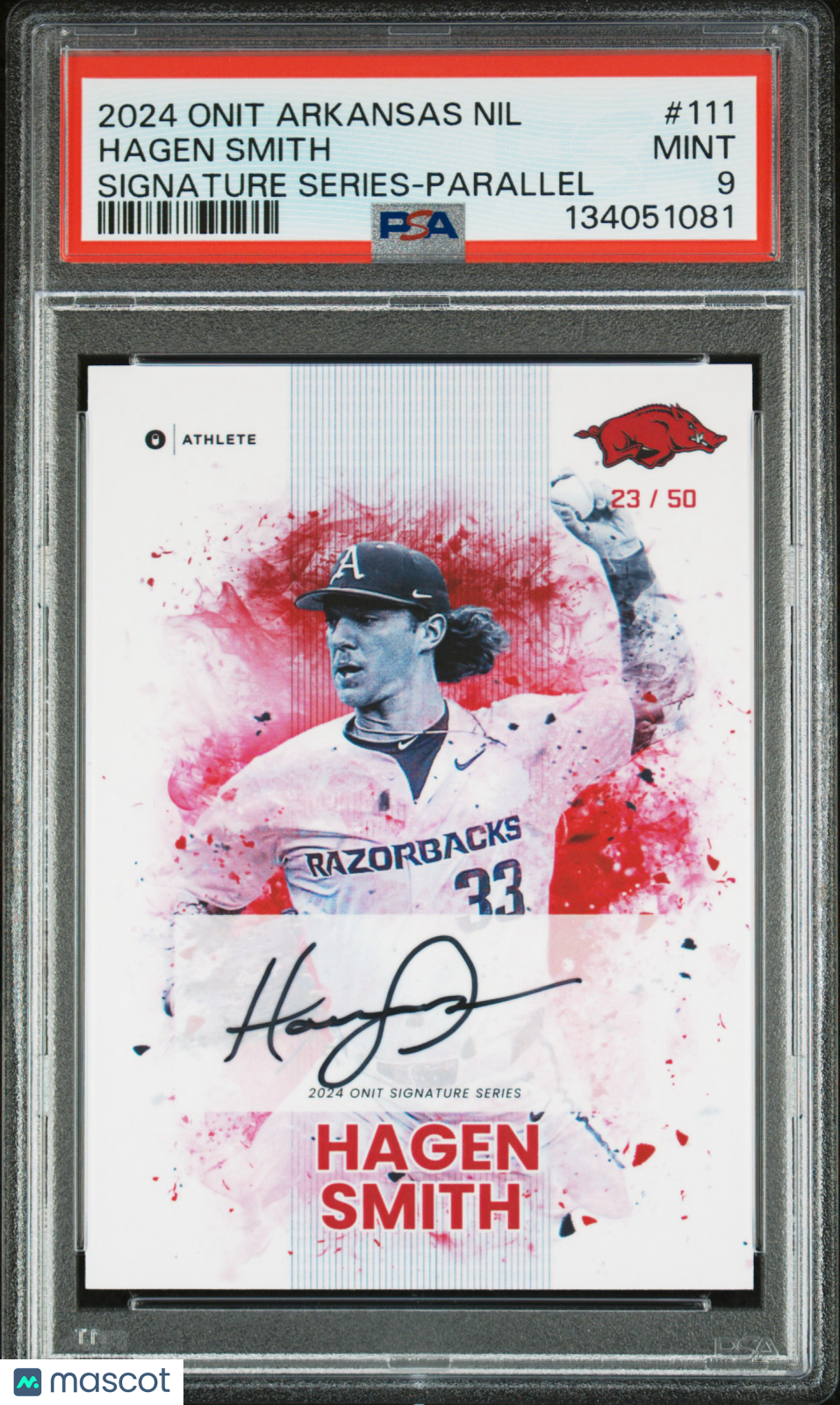 2024 Onit University Of Arkansas Nil Signature Series Hagen Smith / 50 PSA 9