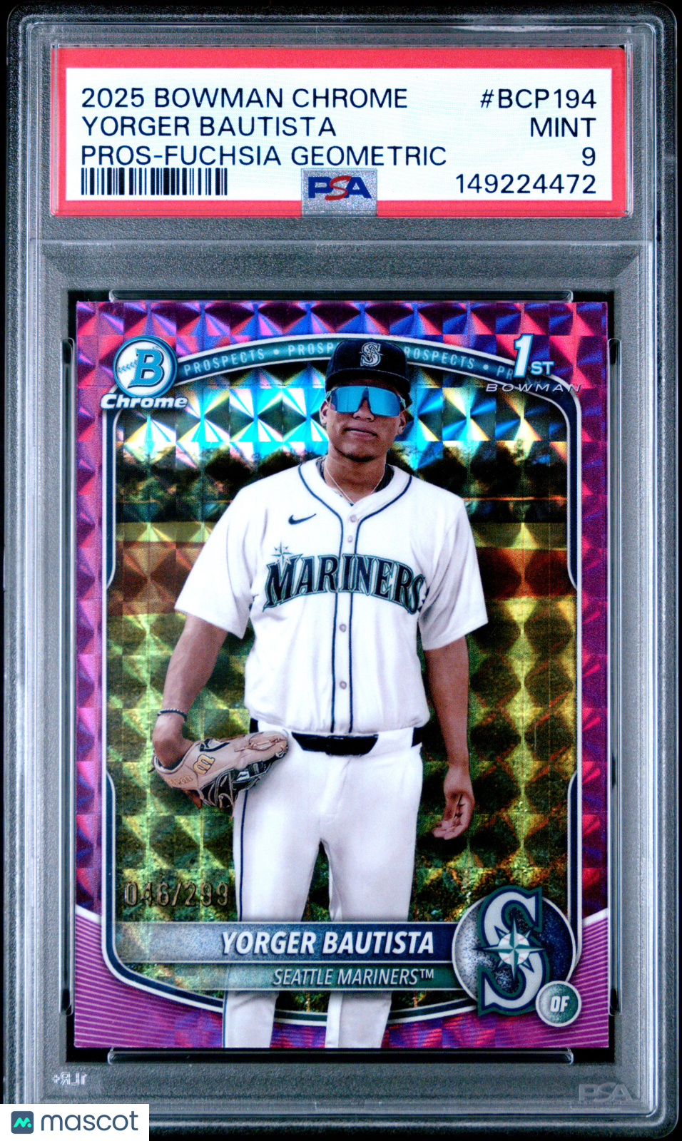 2025 Bowman Chrome Prospects Yorger Bautista Fuchsia Geometric /299 PSA 9