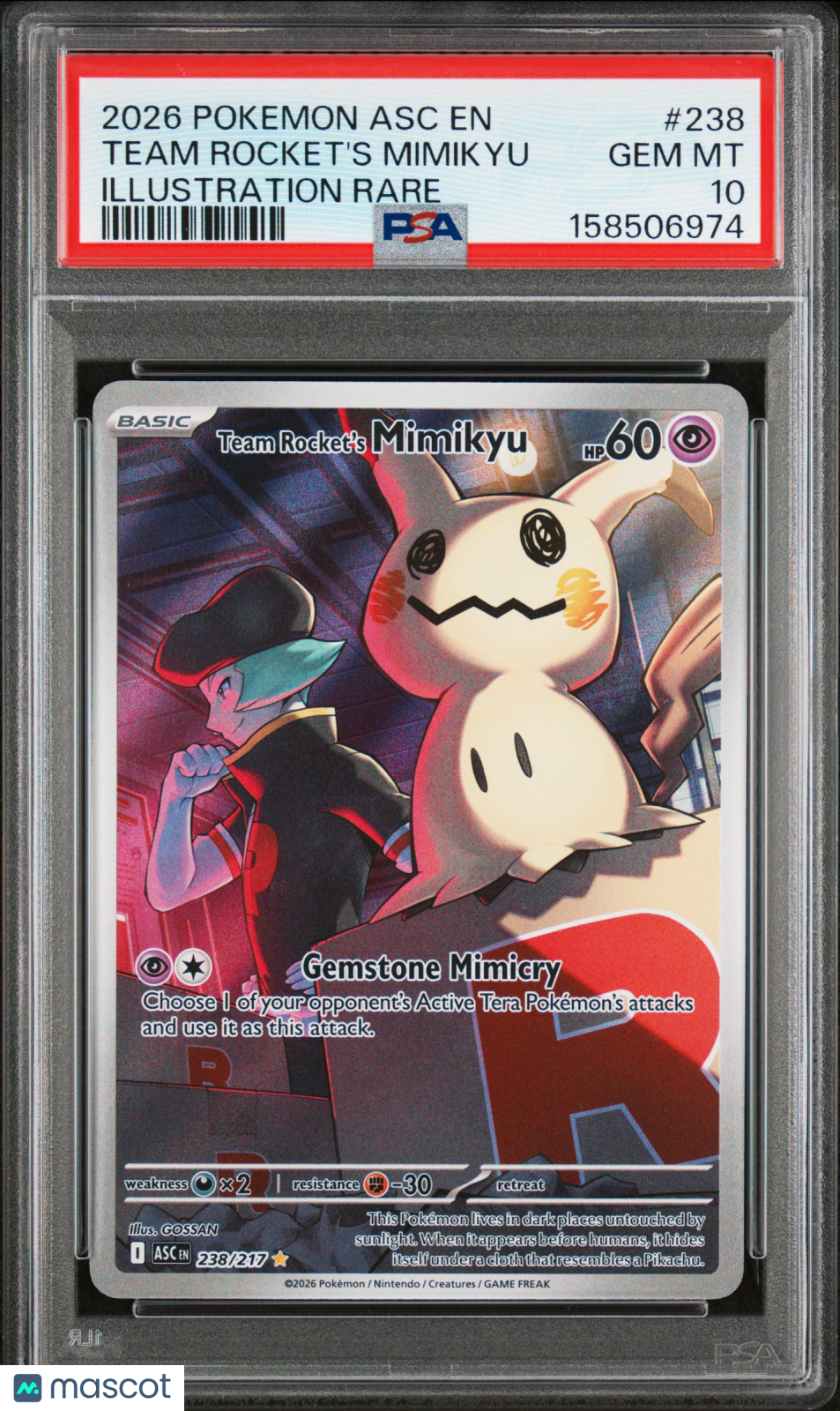 2026 Ascended Heroes Team Rocket's Mimikyu Illustration Rare PSA 10 #238