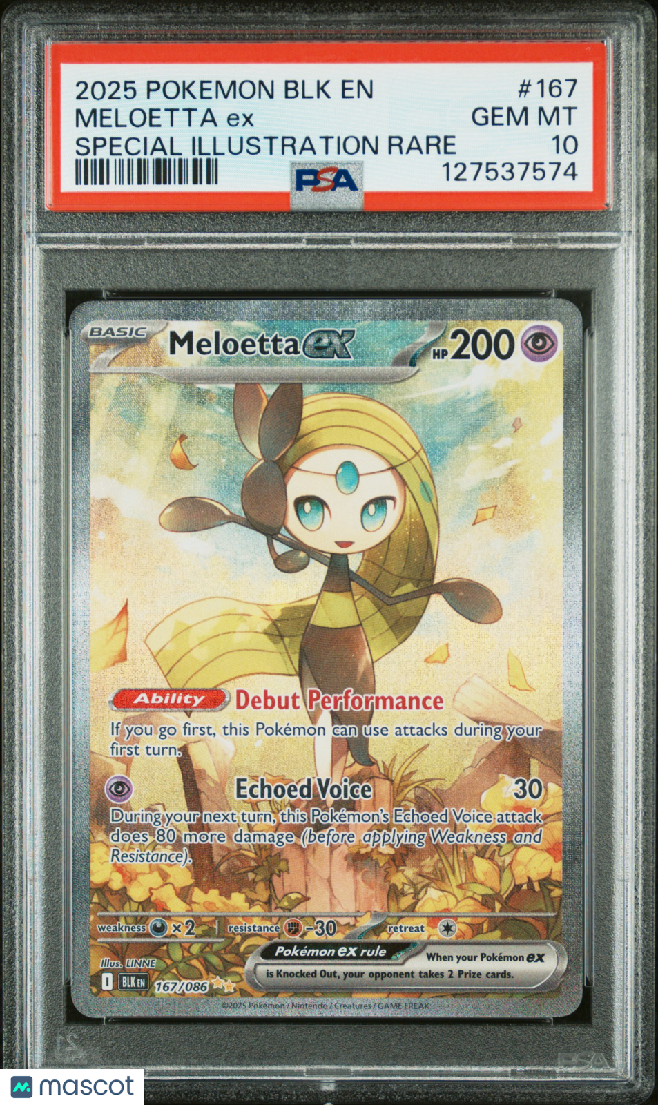 2025 Pokemon BLK EN-Black Bolt Meloetta EX #167 Special Illustration Rare PSA 10