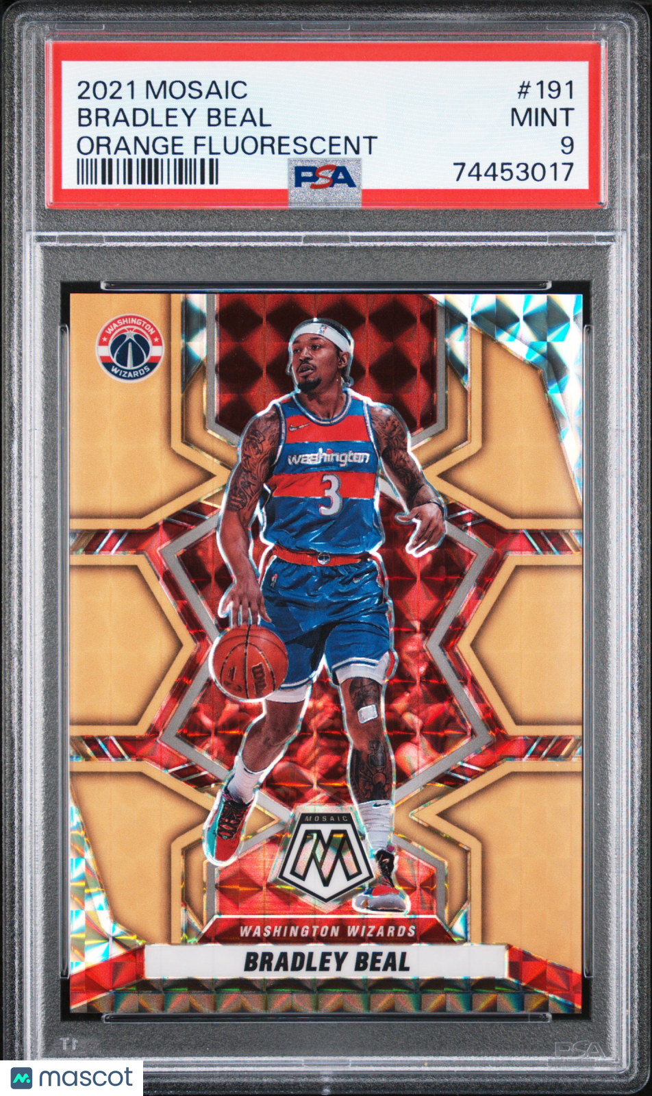 2021 Panini Mosaic Bradley Beal #191 Orange Fluorescent 05/25 PSA 9