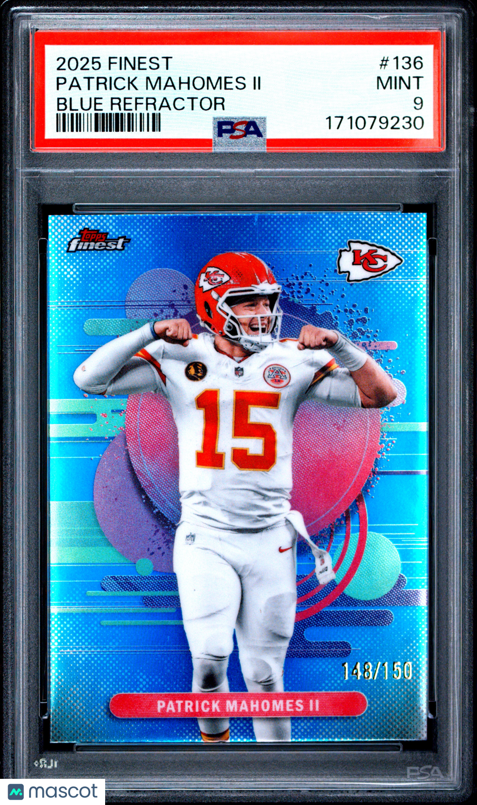 2025 Topps Finest Patrick Mahomes II #136 Blue Refractor 148/150 PSA 9