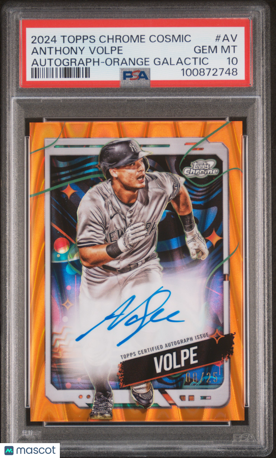 2024 Topps Cosmic Chrome Autographs Anthony Volpe  Orange Galactic 08/25 PSA 10