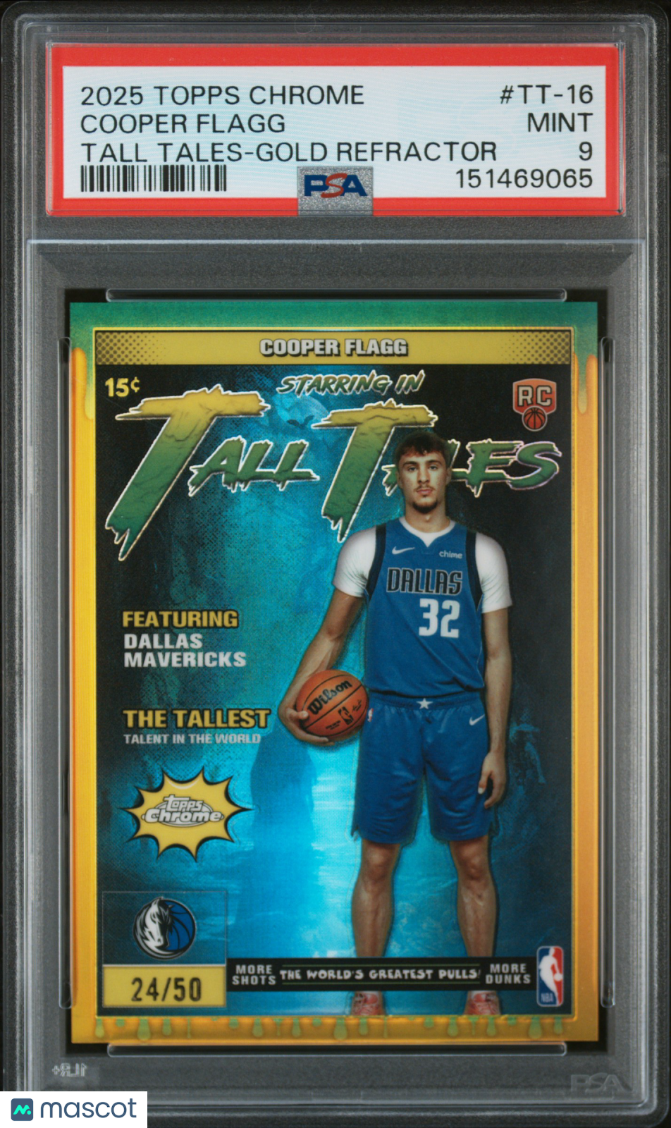 2025 Topps Chrome Tall Tales Cooper Flagg #TT-16 Gold Refractor RC 24/50 PSA 9