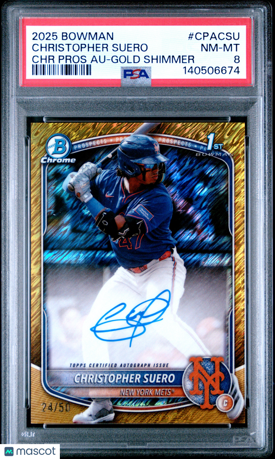 2025 Bowman Chrome Prospect Autos Christopher Suero #CPA-CSU Gold 24/50 PSA 8