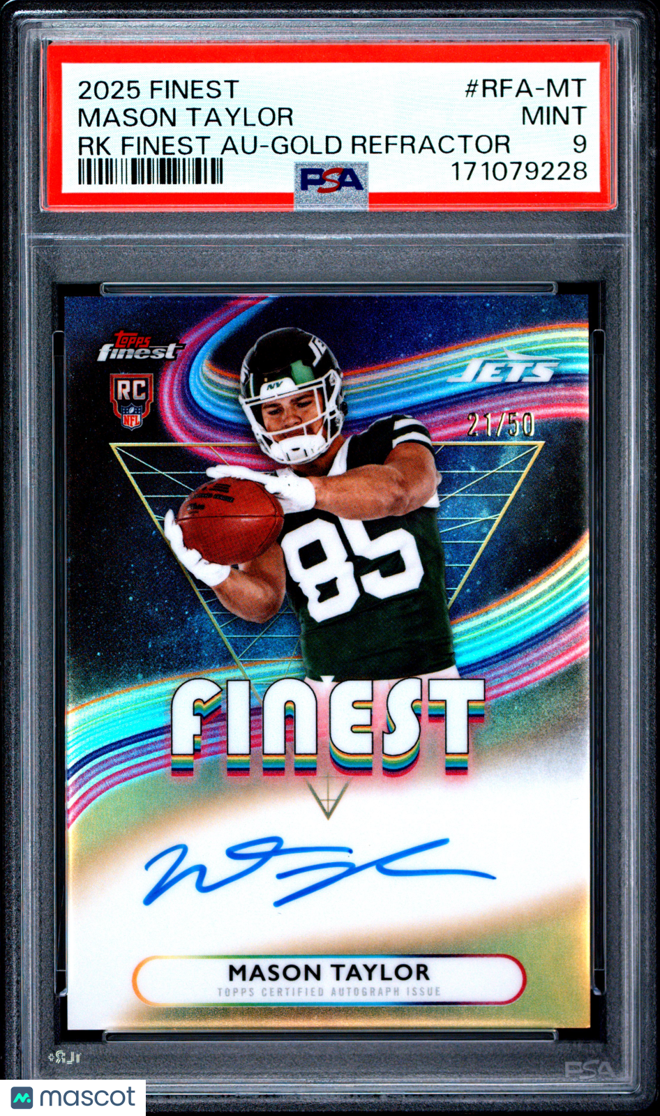 2025 Topps Finest Rookie Autographs Mason Taylor #RFA-MT Gold Ref. 21/50 PSA 9