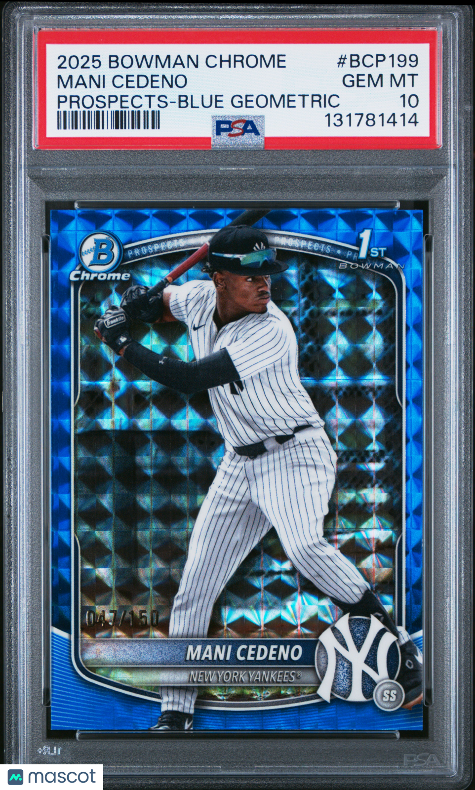 2025 Bowman Chrome Prospects Mani Cedeno #BCP199 Blue Geometric 047/150 PSA 10