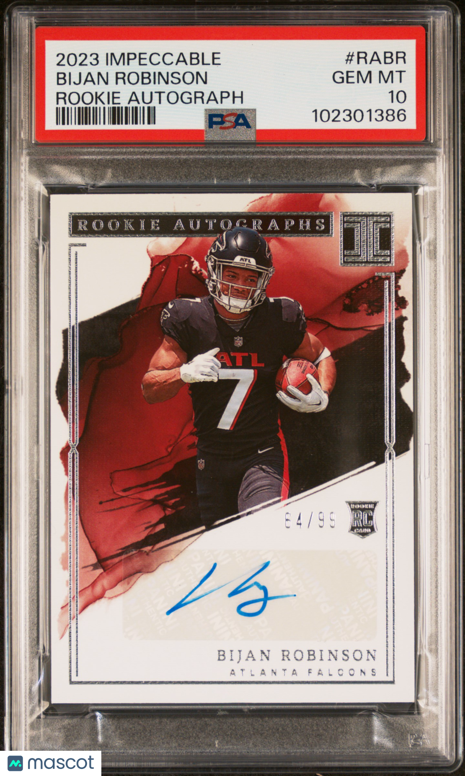 2023 Panini Impeccable Rookie Autographs Bijan Robinson #RA-BR 64/99 PSA 10