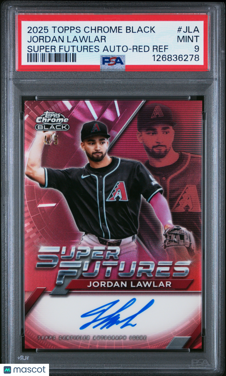 2025 Topps Chrome Black Super Futures Autos Jordan Lawlar #JLA Red Ref 4/5 PSA 9