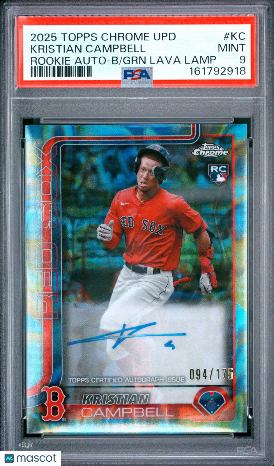 2025 Topps Chrome Rookie Auto Kristian Campbell #KC Green Lava Lamp 94/175 PSA 9