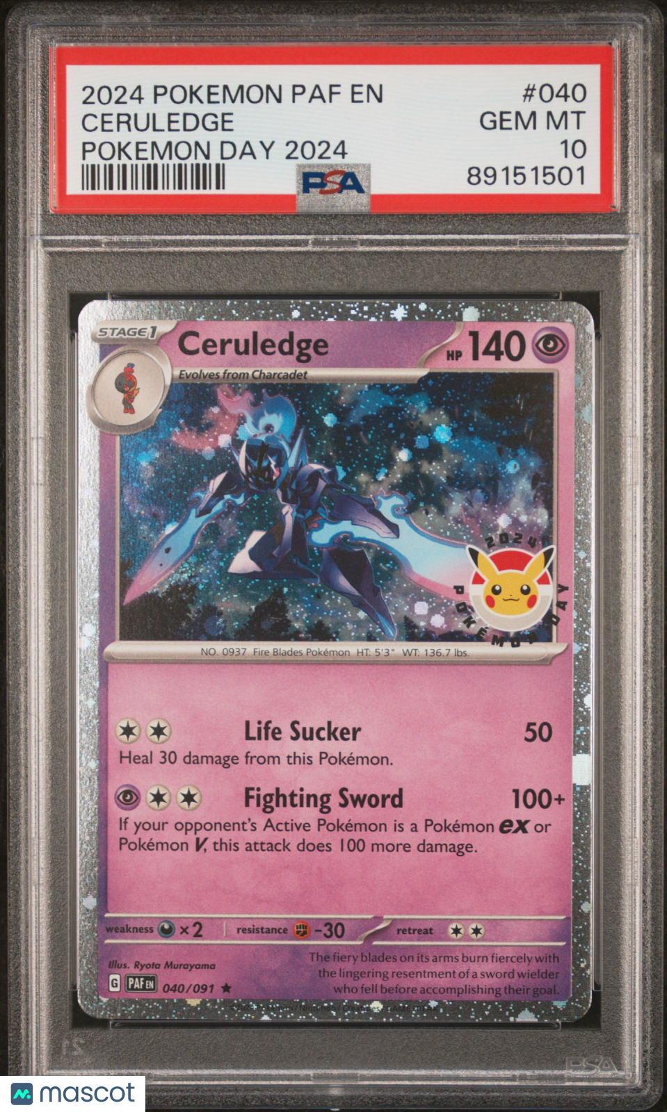 2024 Pokemon S&V Paldean Fates Ceruledge Pokemon Day 2024 PSA 10 #040/091