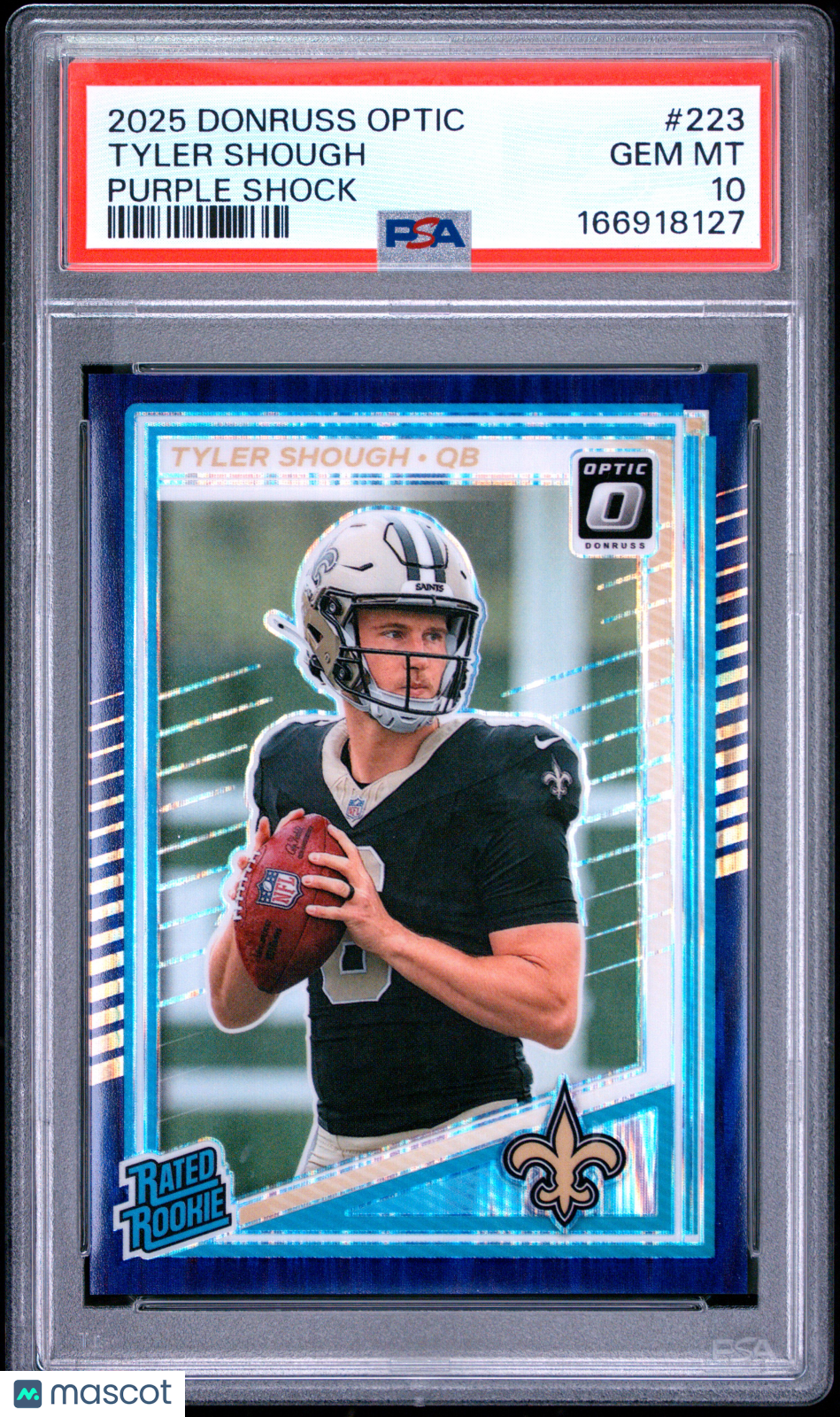 2025 Donruss Optic Rated Rookie Tyler Shough #223 Purple Shock PSA 10