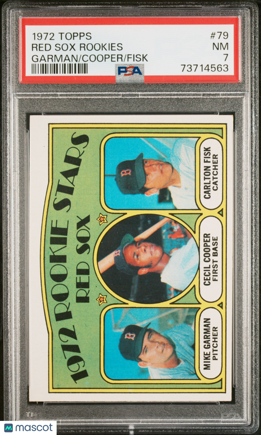 1972 Topps Baseball Garman/Cooper/Carlton Fisk #79 Red Sox Rookies PSA 7