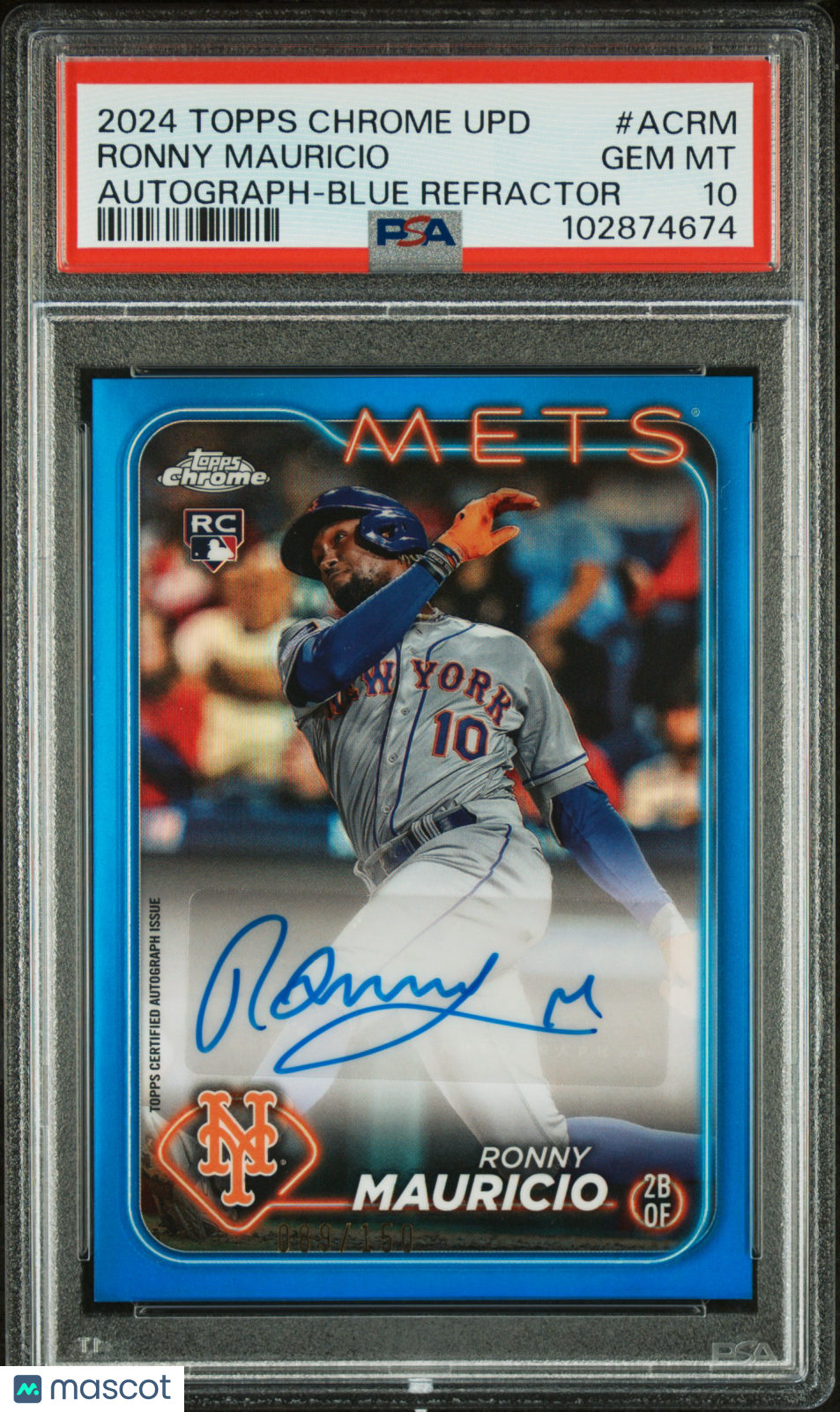 2024 Chrome Update Baseball Auto Ronny Mauricio Blue Refractor /150 PSA 10