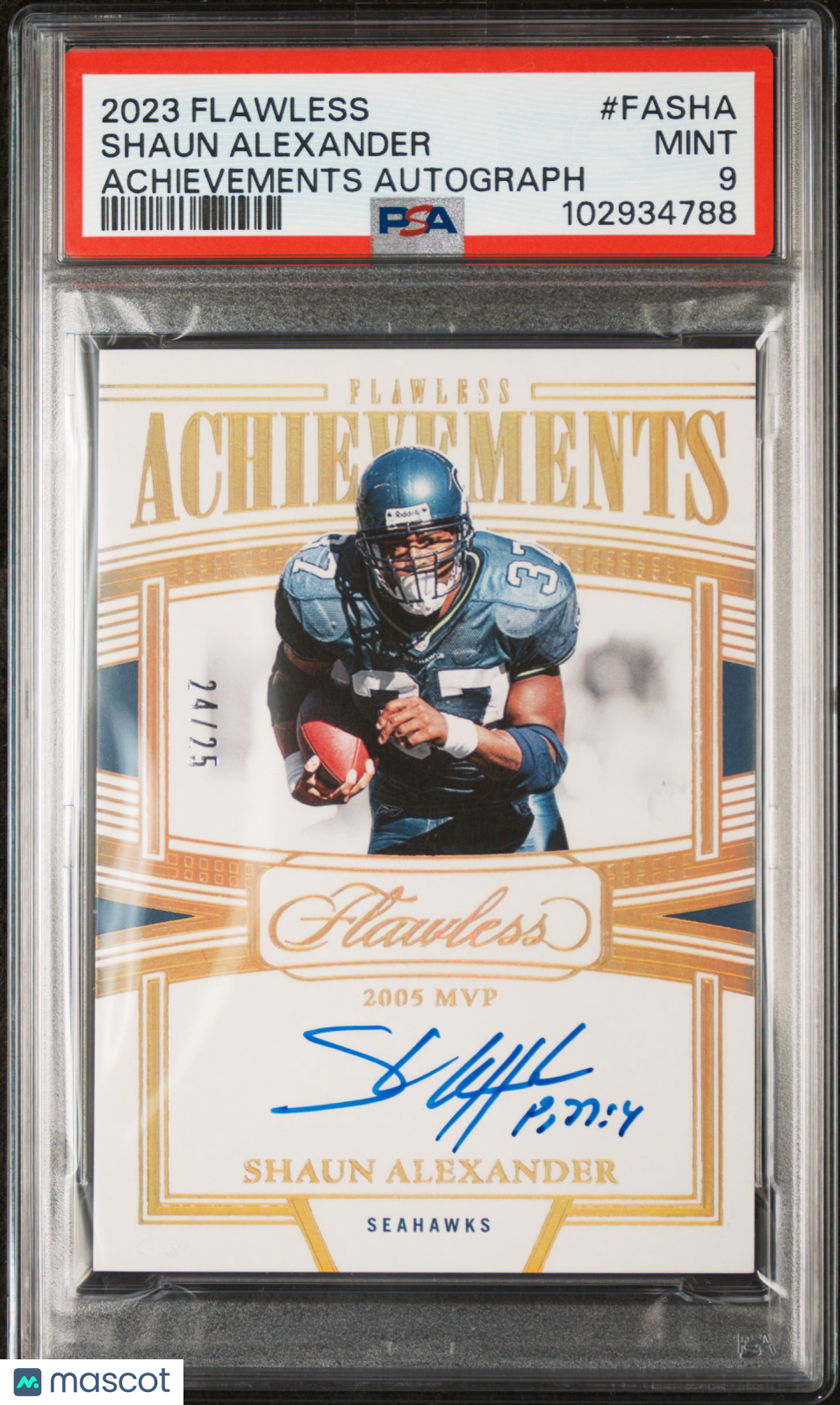 2023 Panini Flawless Achievements Autographs Shaun Alexander #FASHA 24/25 PSA 9