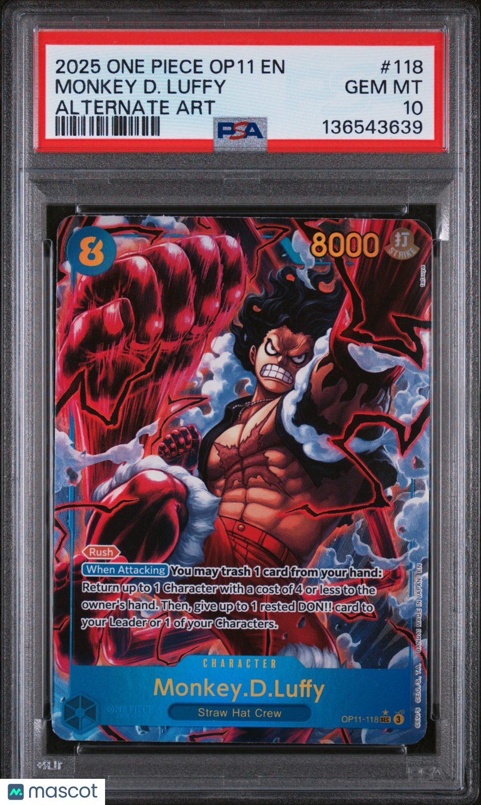2025 One Piece A Fist Of Divine Speed Monkey D. Luffy Alternate Art PSA 10 #118