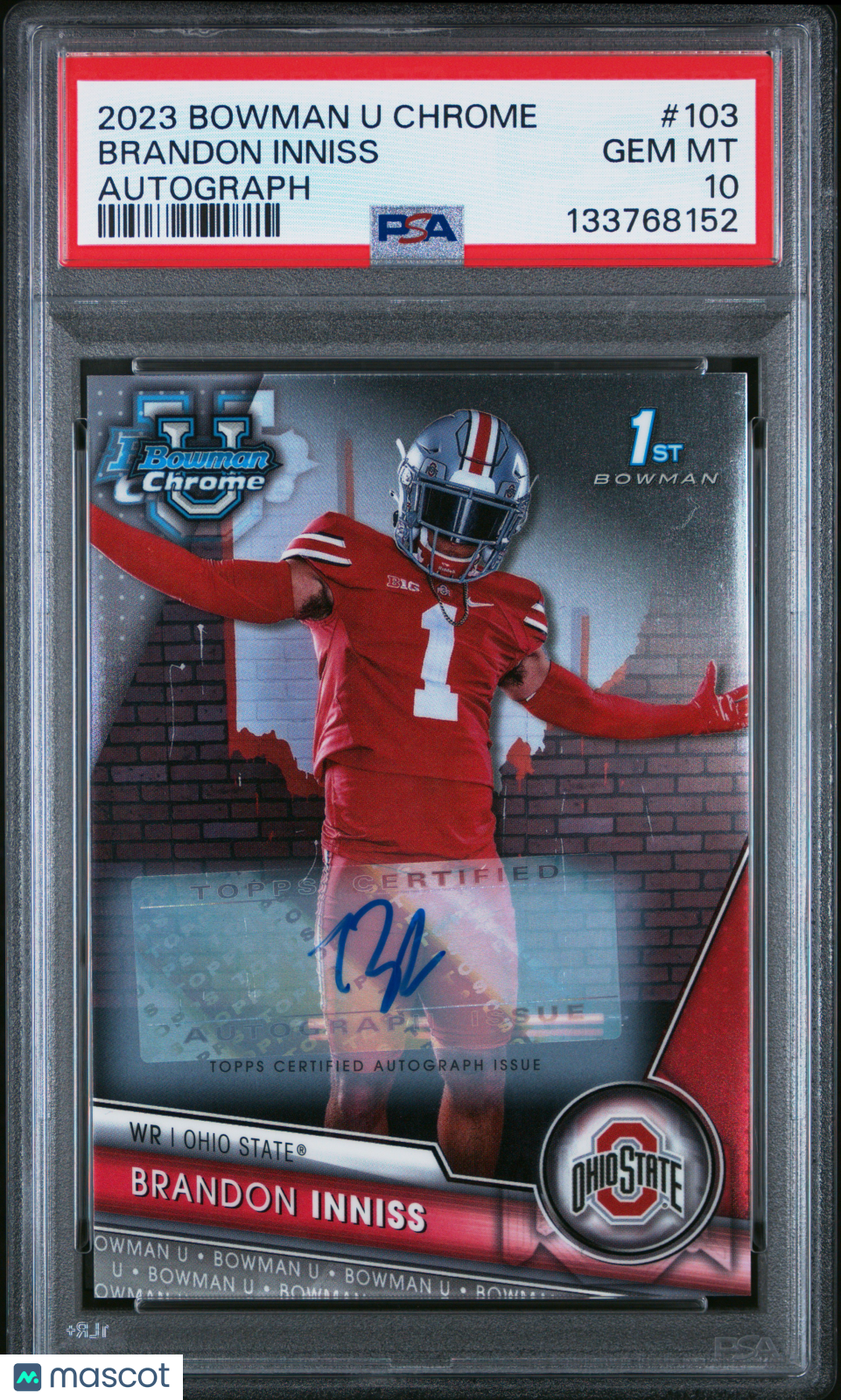 2023 Bowman University Chrome Brandon Inniss #103 Autograph PSA 10