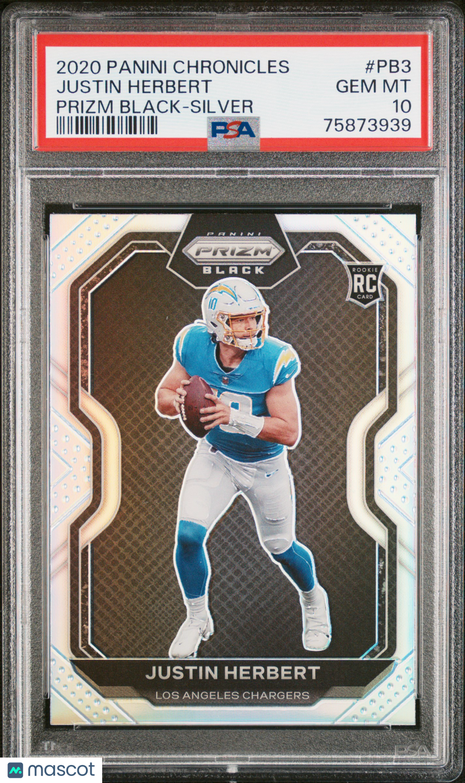 2020 Panini Chronicles Prizm Black Justin Herbert #PB-3 Silver RC PSA 10